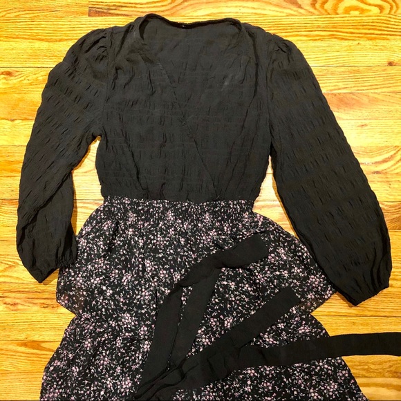 Dress S maxi black flounce long 2 4 sleeve belt - Picture 5 of 9